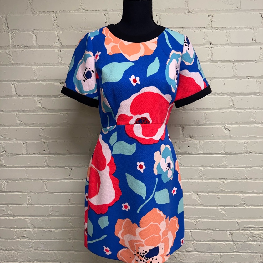 Kate Spade Vibrant Blue and Red Floral Midi Dress